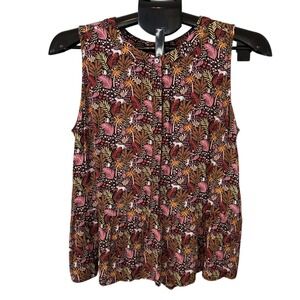 LOFT Womens Jungle Print Sleeveless Peplum Blouse Tropical Monkey Leopard 590619